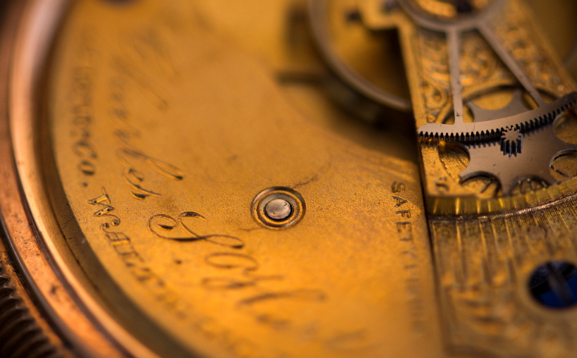 Close-up of old clock or pocketwatch.