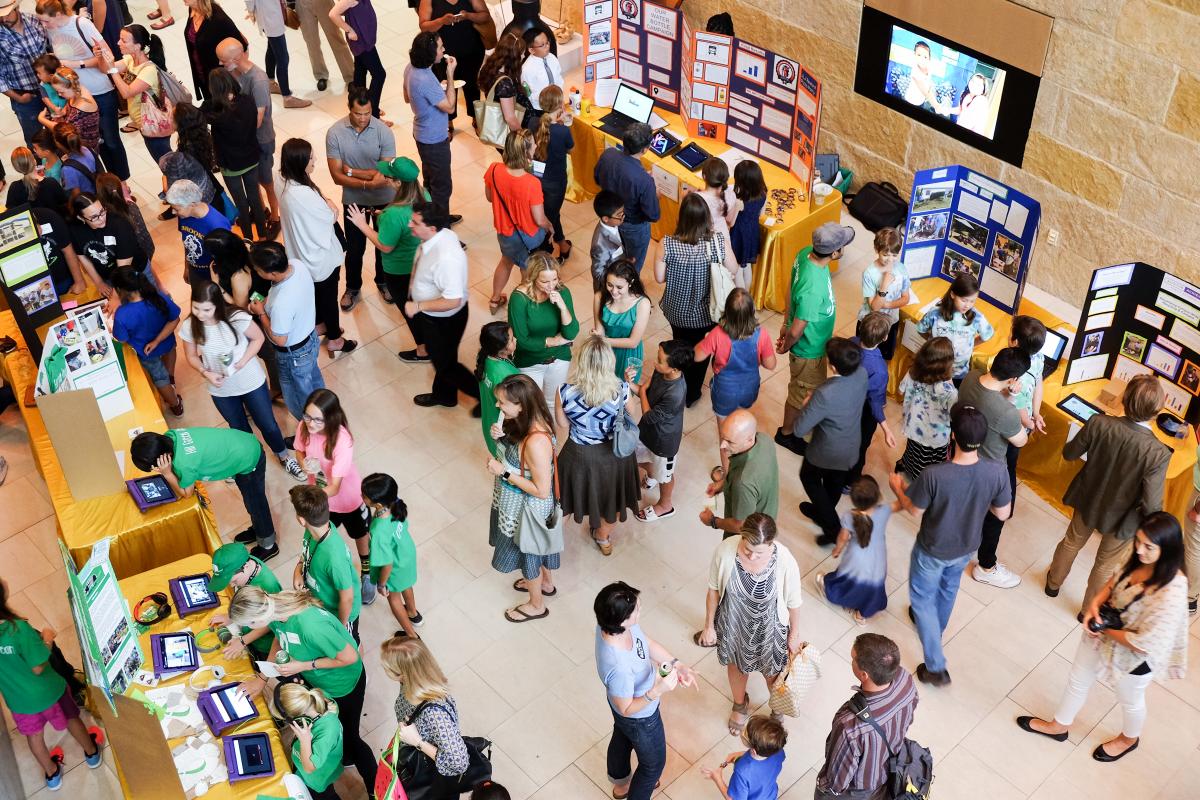 Aerial photo of students at the Student Innovation Showcase